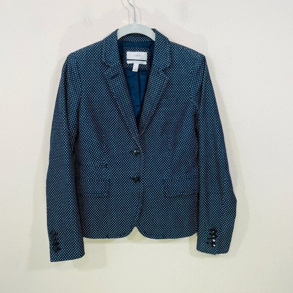 J. Crew Schoolboy Blazer Womens Size 2 Navy Blue White Polka Dot 2-Button Jacket - Picture 2 of 10